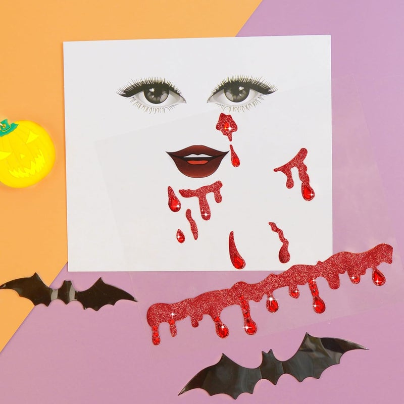 Parma77 Vampire Face Jewels, Vampire Costume Women Face Jewels Stick on, Vampire Accessories Vampire Face Stickers Halloween Costumes for Women - Image 4